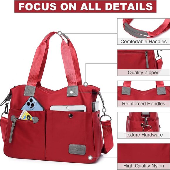 Tote Bag for Women,Multi Pockets Shoulder Handbag,Nurse Bag for Work,Large Cross - Picture 3 of 6